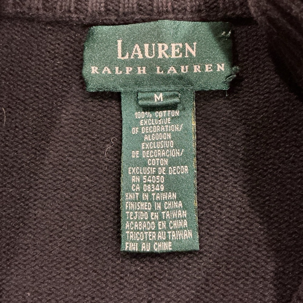 Vtg Lauren Ralph Lauren Sweater Black Full Zip Elbow Patches Size M Old Money - Picture 4 of 6